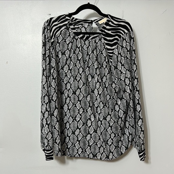 Michael Michael Kors Black & Gray Snakeskin Top, Size Large - Picture 1 of 4